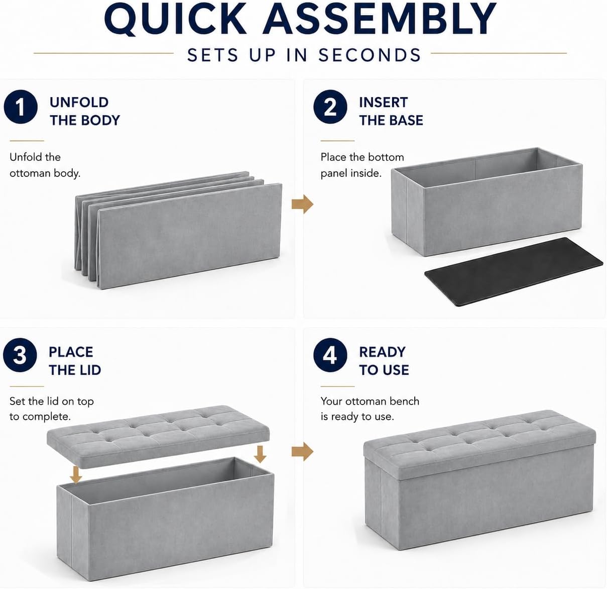 ALASDO Storage Ottoman Footrest Stool Small Ottoman with Storage Foldable Ottomans Foot Rest Footstool Bench for Living Room 17x13x13inches Grey