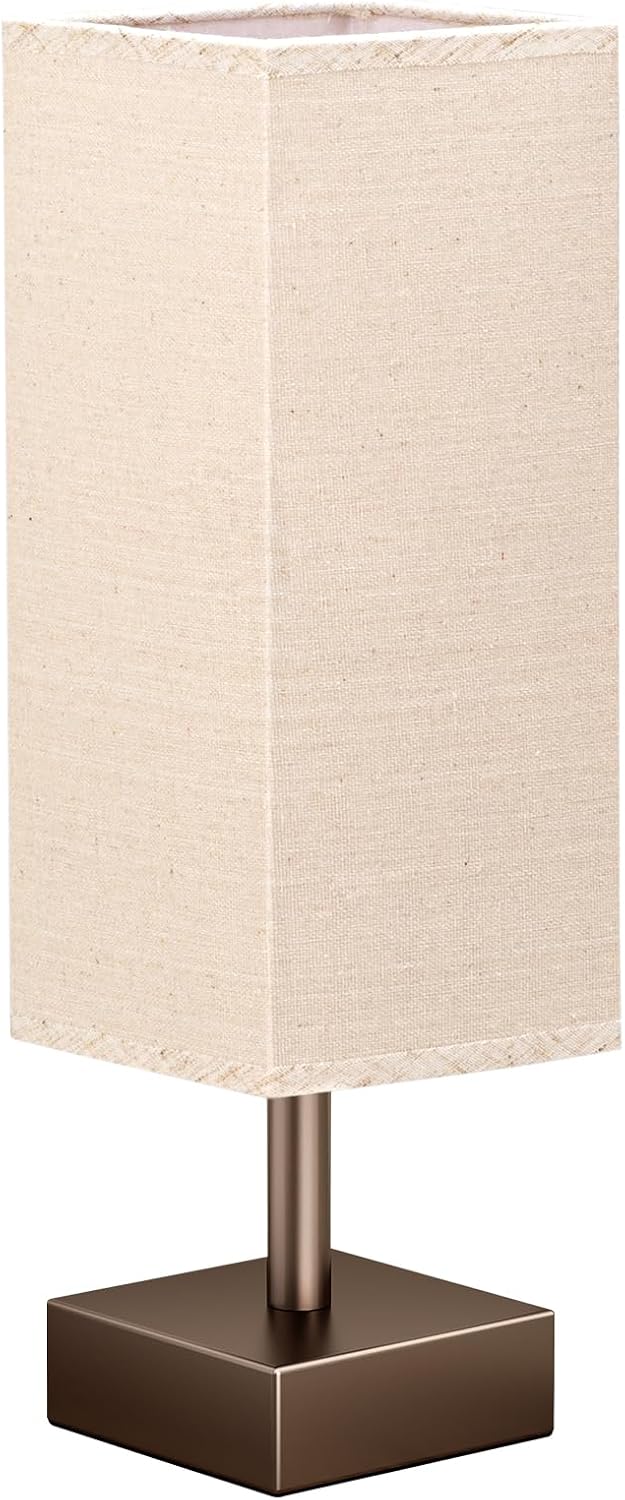 aooshine Small Table Lamp for Bedroom - Bedside Lamps for Nightstand, Minimalist Night Stand Light Lamp with Square Fabric Shade, Desk Reading Lamp for Kids Room Living Room Office Dorm
