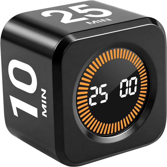 Pomodoro Timer Cube for Productivity — 5/25/10/50 Minutes Preset, Digital Gravity Sensor Desk Visual Timer for ADHD, Silent Mode, Ideal for Office, Study, Kitchen & Kids (White)