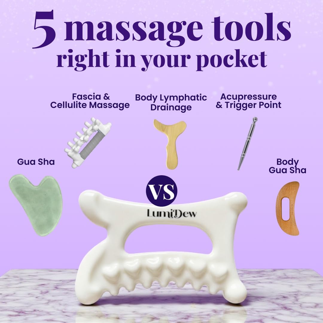 Ceramic Guasha Tool for Face & Body - Lymphatic Drainage Massager, Face Sculpting Tool, Jawline Shaper & Double Chin Reducer - Self Care Gifts
