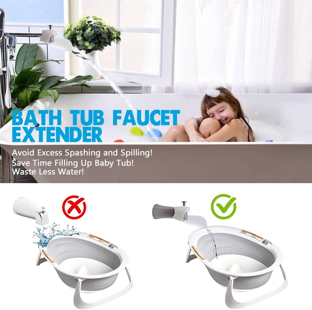 Bath Helper - Bath Tub Faucet Extender - Guides Water Directly from Faucet to Baby Bath Tub Without Excessive Water Waste and Splashing (Clear White)