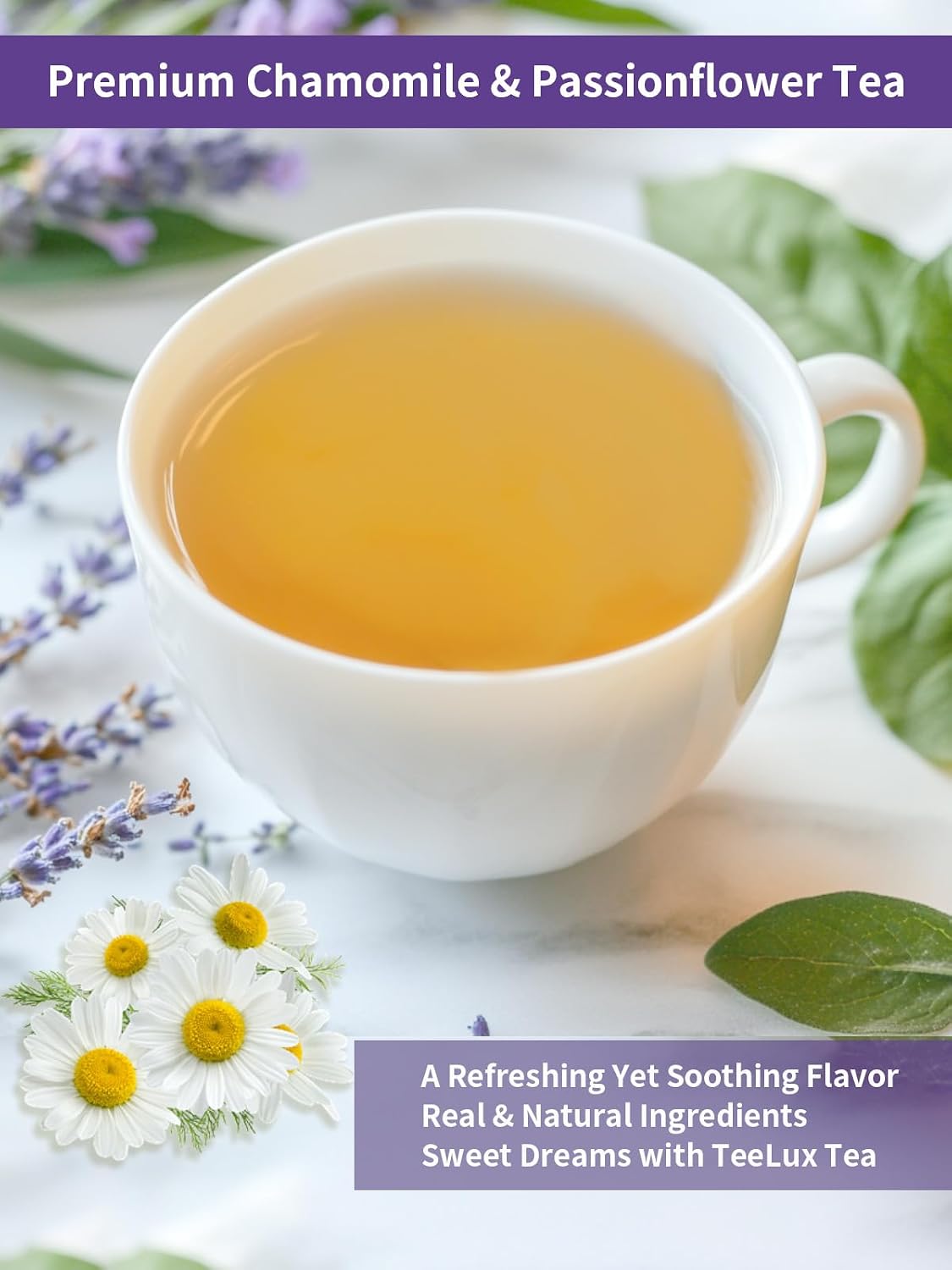 TeeLux Chamomile Passionflower Tea Bags, Smooth & Soothing Taste, 100 Count