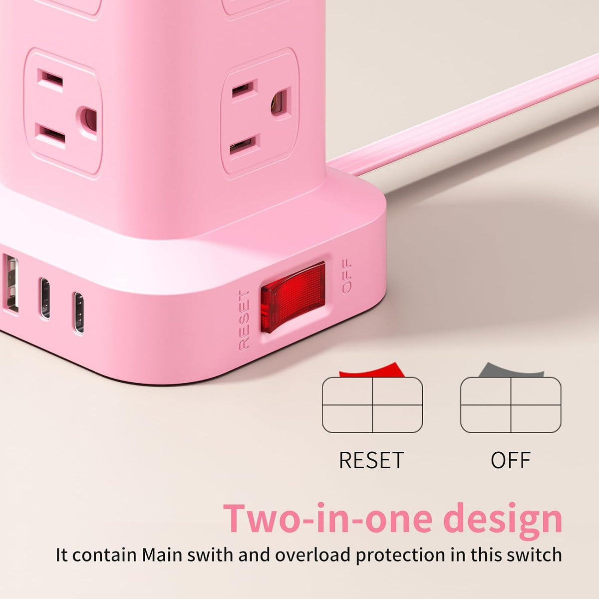 Extension Cord with Multiple Outlets, SMALLRT Power Strip Tower, Outlet Extender with 12 AC Outlets 4 USB, 6.5FT Extension Cord for Home Dorm Room, Office Supplies,Overload Protection