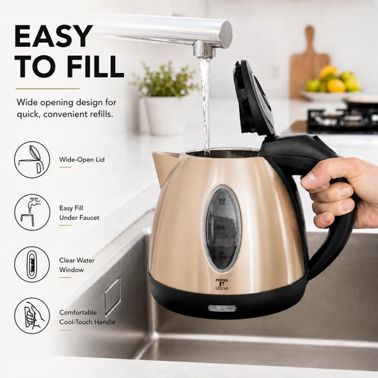 Moss & Stone 1.2L Stainless Steel Small Electric Kettle Red Color, Cordless 1500w Fast Boiling Pot, Portable Hot Water Electric Tea Kettle With Boil Dry Protection & Auto Shut-Off