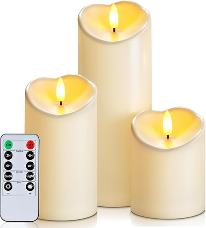 Homemory 6"x3" Outdoor Waterproof Flameless Candles, LED Candles, Battery Operated Candles with Remote and Timers, Electric Fake Plastic Pillar Candles, Ivory White, Set of 2