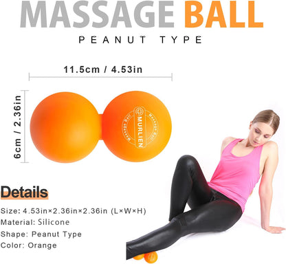 Peanut Massage Ball, Double Lacrosse Ball for Myofascial Release, Trigger Point Therapy, Muscle Relief, Acupoint Massage, Alleviating Neck, Shoulder, Back, Legs, or Muscle Tension - Orange