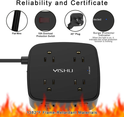 YISHU 6Ft Surge Protector Power Strip with 8 Widely Outlets & 4 USB Ports