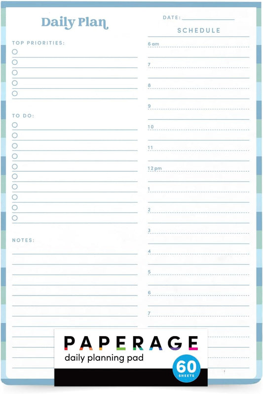 PAPERAGE To Do List Notepad, Daily To Do List Notebook, 60 Double-sided Tear-off Sheets, 1 Pack, 6.5" x 9.5", Undated Daily Planner Checklist for Office, School or Home (Pastel Rainbow Stripe)