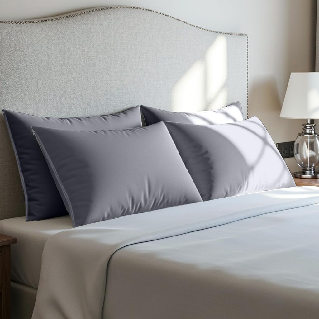 Utopia Bedding Premium 100% Waterproof Pillow Protectors with Zipper Standard Size (Set of 4), Bed Bug and Dust Mite Proof Zippered Pillow Covers, Pillow Encasement Cases, Gray