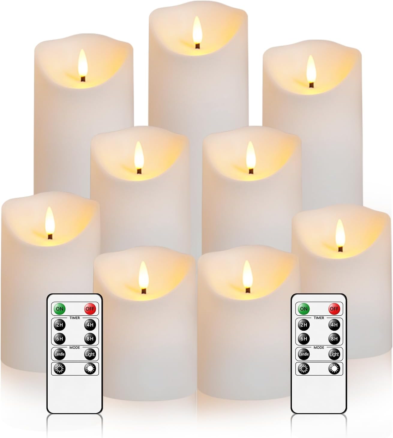 Nimiko Flameless Candles with Remote, Battery Operated Flickering Flameless Candles, LED Candles with Timer 2/4/6/8H, with Realistic LED Candles Set of 9 (D3 x H 3" 4" 5" 6" 7") (Ivory)