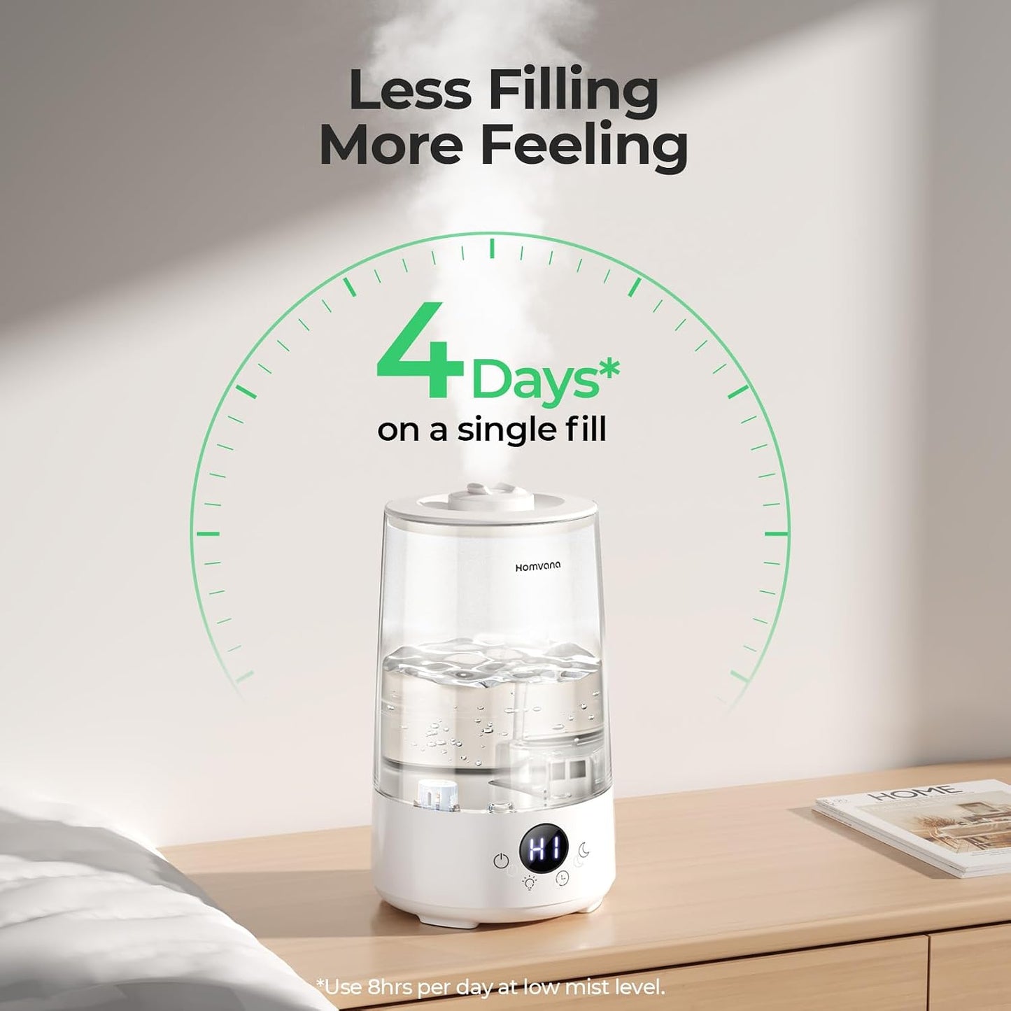 Homvana 3.6L Top-Fill Cool Mist Humidifiers for Bedroom, Large Room & Plants, 23dB Ultra-Quiet, Easy-to-Clean 2-in-1 Baby Humidifier & Oil Diffuser for Congestion Relief, Lasts Up to 4 Nights (Grey)