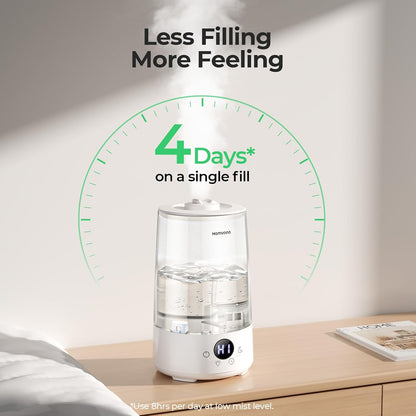 Homvana 3.6L Top-Fill Cool Mist Humidifiers for Bedroom, Large Room & Plants, 23dB Ultra-Quiet, Easy-to-Clean 2-in-1 Baby Humidifier & Oil Diffuser for Congestion Relief, Lasts Up to 4 Nights (Grey)