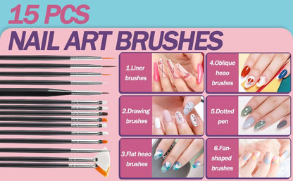 Artdone 31pcs Nail Art Brushes, Nail Art Tool Set, Dotting Tools, Dust Brush,Striping Brushes for Long Lines, Drawing Pen For Gel Polish Design supply