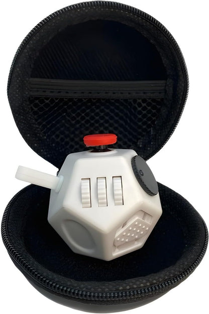 Small Fidget Toys Cube, Small Fidget Toy - 12 Sides Decompression Cube Anti Anxiety and Relief Stress Improve Focus Creative Unique Fidget Toy for Kids and Adults, with Carry Case(Black E1)