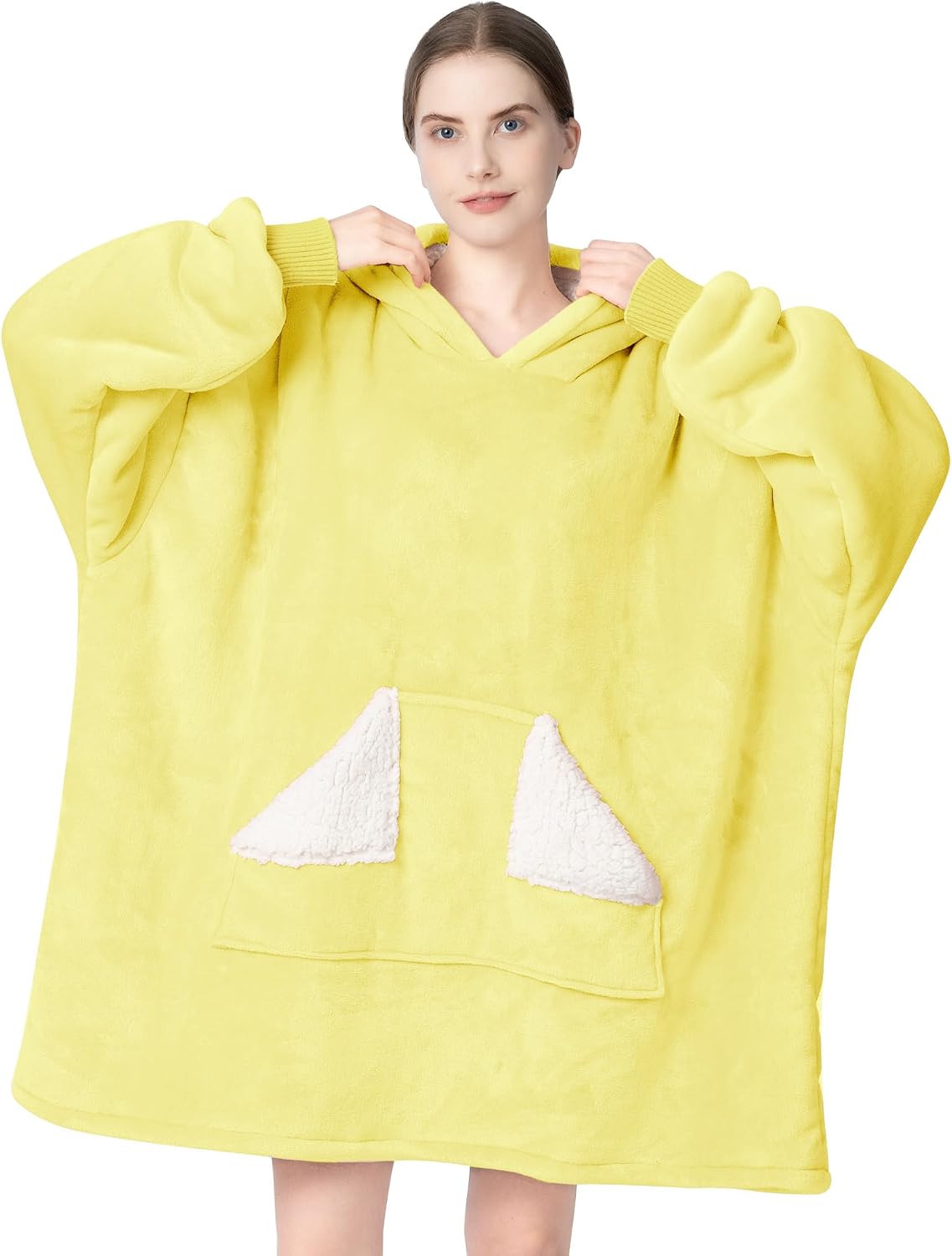 Touchat Wearable Blanket Hoodie, Oversized Sherpa Blanket Sweatshirt with Hood Pocket and Sleeves, Super Soft Warm Plush Hooded Blanket for Adult Women Men, One Size Fits All (Pink)