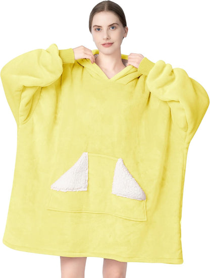Touchat Wearable Blanket Hoodie, Oversized Sherpa Blanket Sweatshirt with Hood Pocket and Sleeves, Super Soft Warm Plush Hooded Blanket for Adult Women Men, One Size Fits All (Pink)