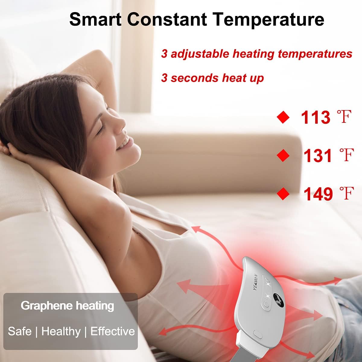 Portable Cordless Heating Pad, Electric Waist Belt Device, Fast Heating Pad with 3 Heat Levels and 3 Massage Modes, Back or Belly Heating Pad, Gift for Her, Women and Girl