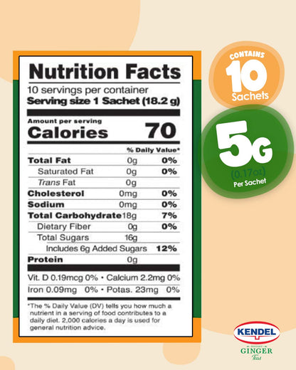 Kendel Instant Ginger Honey Tea - 10 Sachets, Caffeine Free
