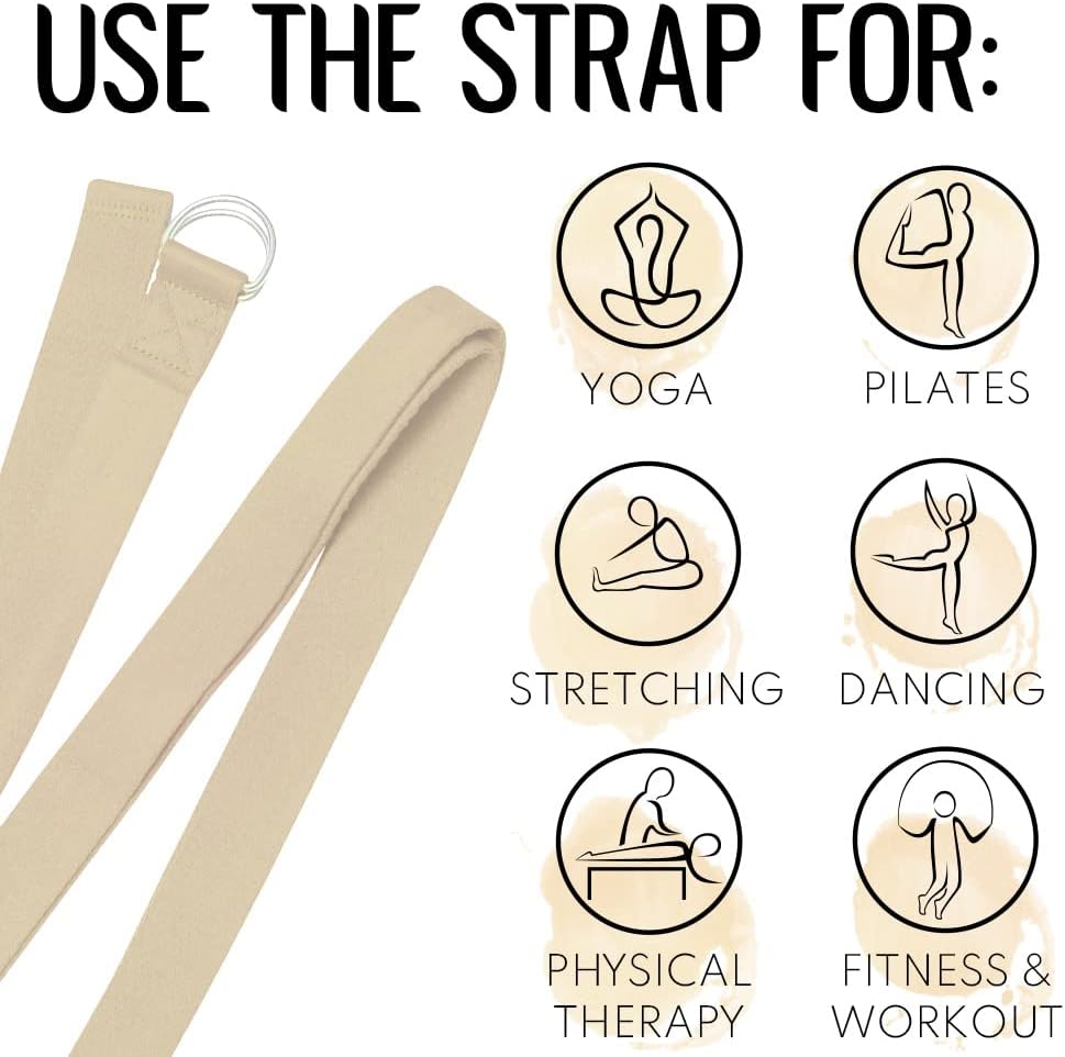 TECEUM 2 IN 1 Yoga & Mat Strap for Stretching – Cotton – 6/8/10 ft