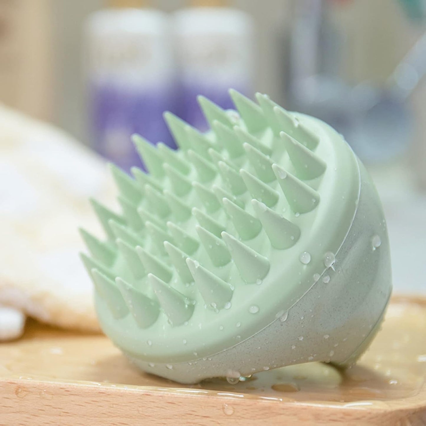 Hair Scalp Massager Shampoo Brush Hair Scrubber Washing Brush Silicone Scalp Exfoliator for Dandruff Removal- Beige