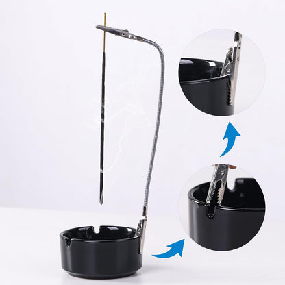 Modern Incense Holder with Flexible Metal Stand, Silver Ash Collector Base, Minimalist Design for Home Meditation and Aromatherapy. (Black + Clip)