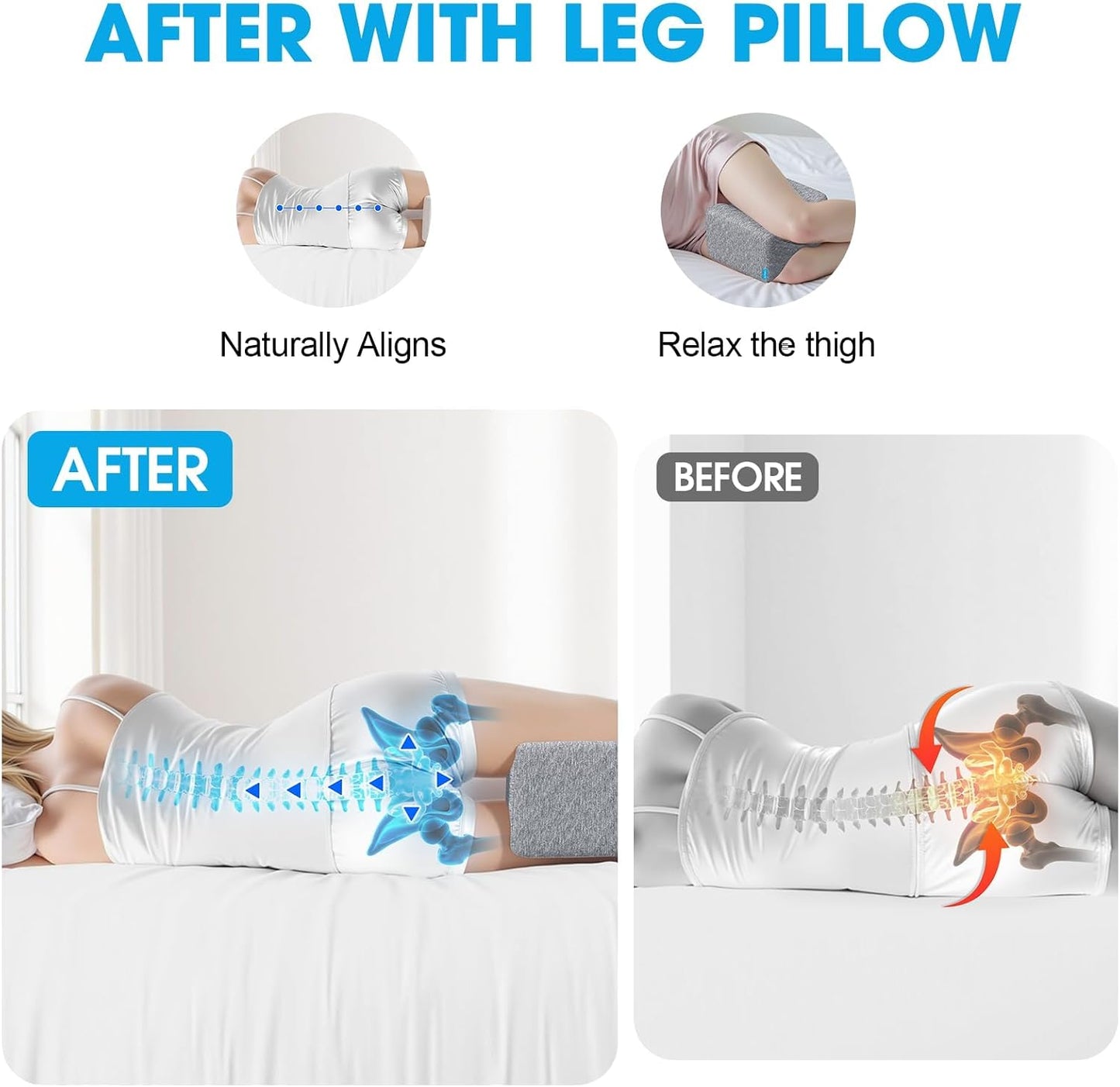 Knee Pillow for Side Sleepers with Cooling Gel, Memory Foam Elevation Pillow for Spine Aligning, Sciatica, Back, Hip, Knee, Ankle Pain, Grey/Large