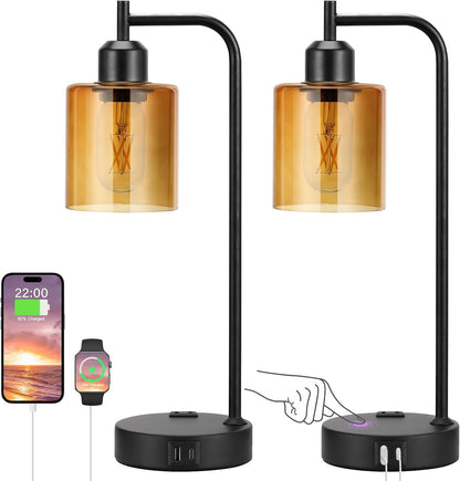 Industrial Touch Lamps for Nightstand Set of 2, 3-Way Dimmable Bedside Lamp