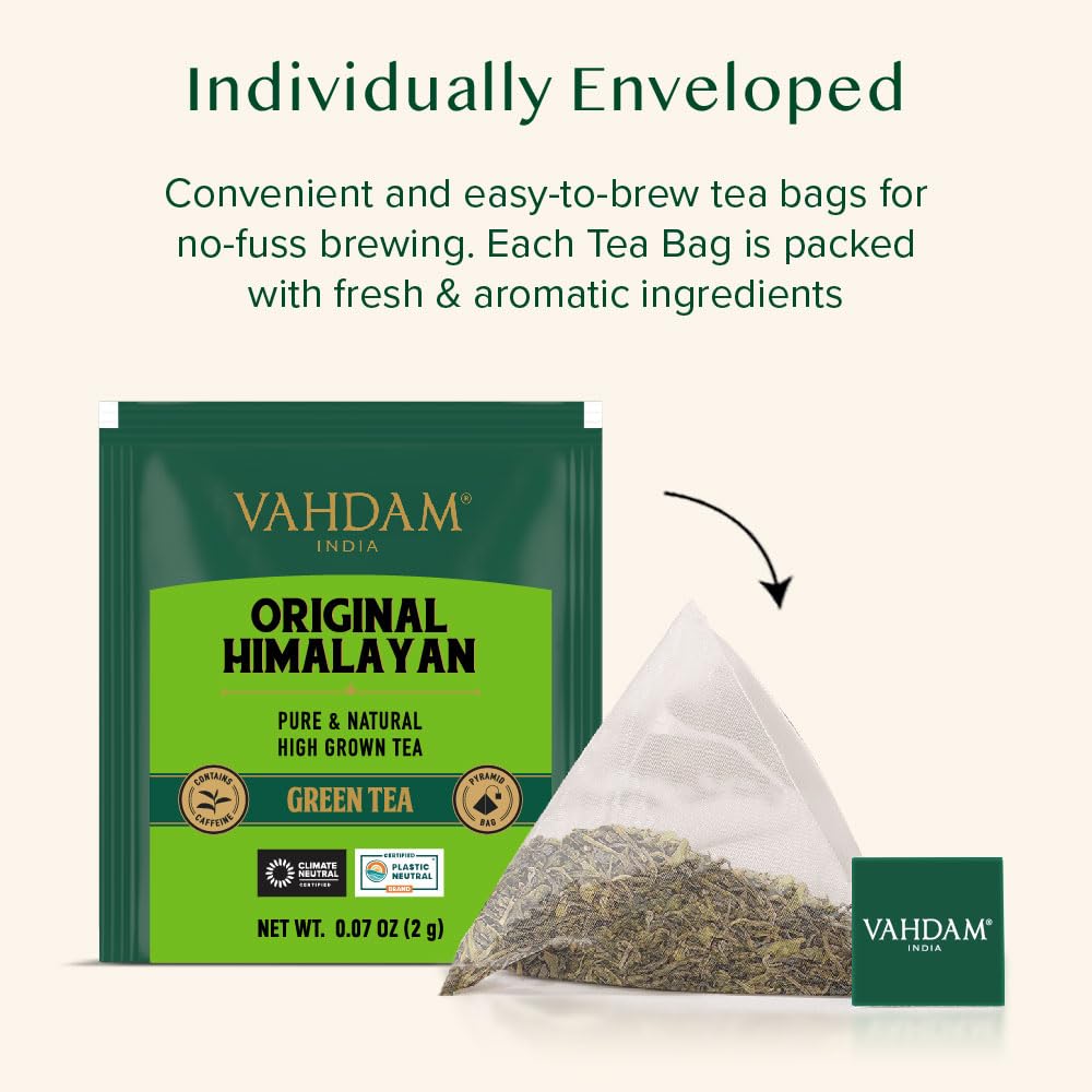 VAHDAM Organic Turmeric Ginger Herbal Tea Bags (100 Pyramid Tea Bags) Caffeine Free, Non GMO | 100% Pure Herbal Blend - Savory & Spicy, Plant-Based Teabags | Resealable Ziplock Pouch