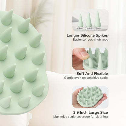 Sndyi Scalp Massager Shampoo Brush, Scalp Scrubber with Soft Silicone Bristles, Scalp Exfoliator for Dandruff Removal, Scalp Massager for Hair Growth, Wet Dry Hair Brush for Scalp Care, Green