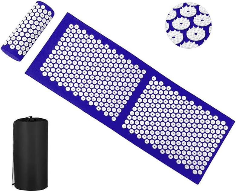 Organic Cotton Extra Long Acupressure Mat and Pillow Set – 50” Thicken Full Body Acupressure Massage Mattress with ABS Pressure Point Spikes for Back & Neck Pain Relief, Sciatica