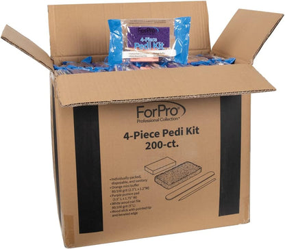 ForPro 4-Piece Pedi Kit, 100-Count, Individually-Packed Pedicure Set, Purple Pumice Pad, White Wood Nail File 80/100 Grit, Orange Mini Buffer 80/100 Grit, Wood Stick