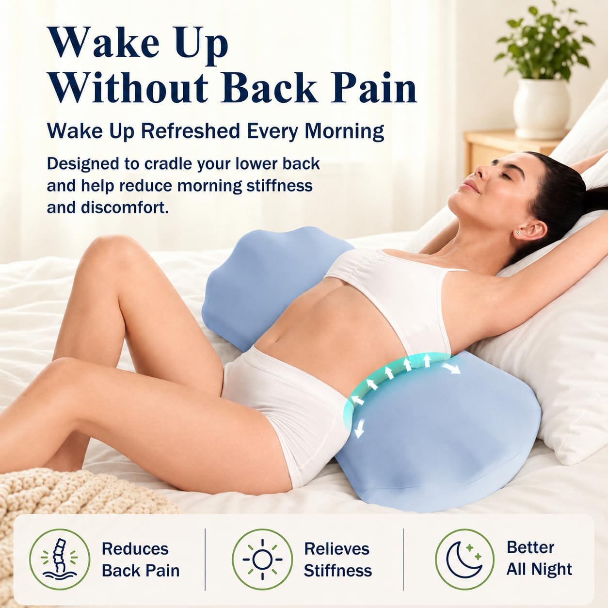 Fledano Lumbar Pillow for Sleeping, Lumbar Support Pillow for Bed for Back Pain Relief, Memory Foam Lower Back Pillow for Bed, Back Support Pillow for Side & Back Sleepers, Washable Cover