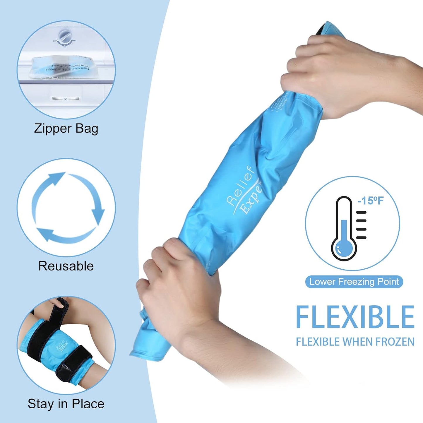 Relief Expert Knee Ice Pack Wrap Around Entire Knee, Large Ice Pack for Leg Soothing Discomfort, Reusable Ice Wraps with Cold Compress for Musclar Relaxation, Post-Workout Recovery,L