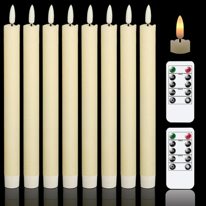 GenSwin Flameless Ivory Taper Candles Flickering with 10-Key Remote, Battery Operated Led Warm 3D Wick Light Window Candles Real Wax Pack of 6, Christmas Home Wedding Decor(0.78 X 9.64 Inch)