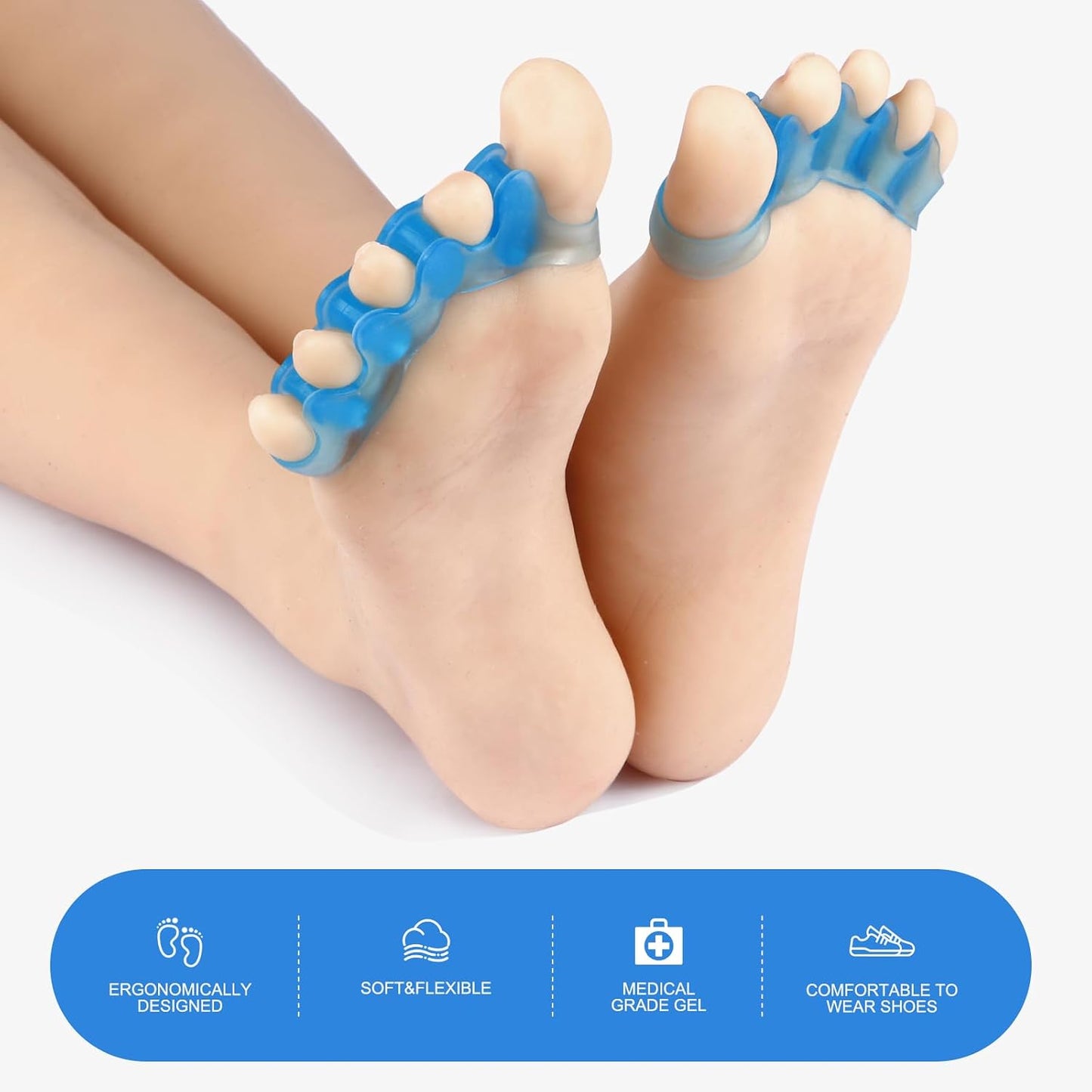 Pure Comfort Silicone Toe Separators – White – Bunion Corrector & Hammertoe Straightener for Overlapping Toes, Plantar Fasciitis Relief – Adjustable Gel Toe Spacers for Yoga, Running & Daily Wear – Washable & Reusable (2 Pairs)