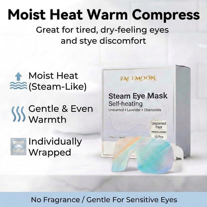 FACEMOON 30 Pack Self-Heating Steam Eye Masks for Dry Eyes: Moist Heat Warm Compress for Stye Fast Relief & Digital Eye Strain, Disposable Heated Eye Mask, No Microwave Needed, Unscented Travel Ready