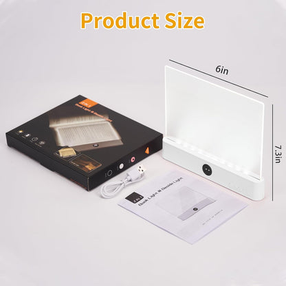 Book Light - Book Lights for Reading At Night, Rechargeable Reading Light, with 3 Colors & Timer, Dimmable Panel Plate Lamp Book Full Page Light for Reading in Bed, Funny Gifts for Readers