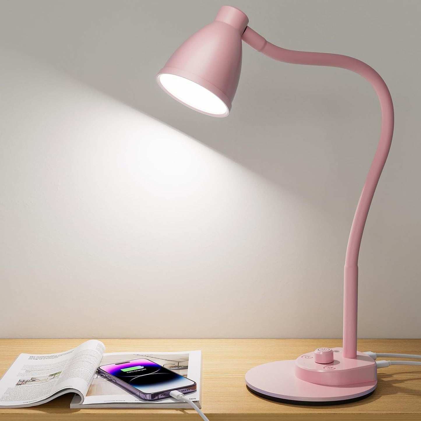 BOHON LED Desk Lamp with USB Charging Port 3 Color Modes Dimmable, Black