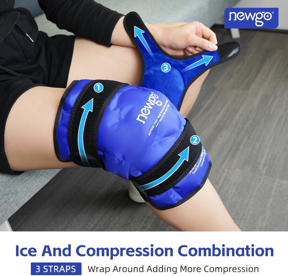 NEWGO Knee Ice Pack Wrap, Ice Pack for Knees Cold Compression Therapy for Knee Replacement Surgery, Arthritis Pain, ACL, Swelling, Sports Injuries (21.7" x 9.8") - Blue