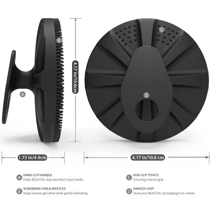 Silicone Body Scrubber 2 Pack, BEAUTAIL Shower Bath Scrubber, More Hygienic Than Traditional Loofah, Lather Nicely, Gentle Exfoliating Brush for Women Men Baby Sensitive Skin, Black+Purple