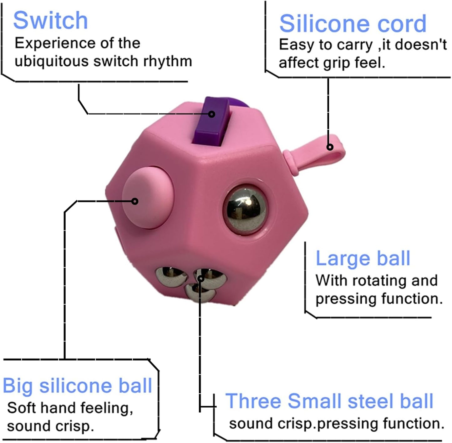 Small Fidget Toys Cube, Small Fidget Toy - 12 Sides Decompression Cube Anti Anxiety and Relief Stress Improve Focus Creative Unique Fidget Toy for Kids and Adults, with Carry Case(Black E1)