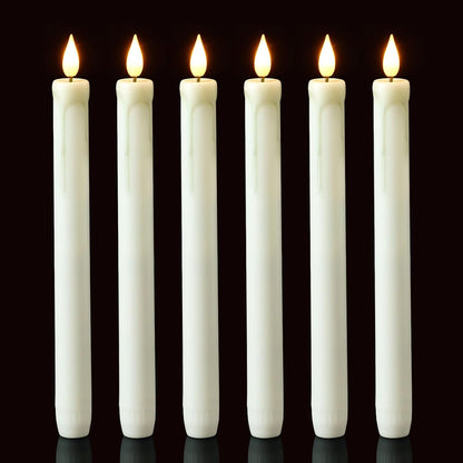 Homemory 6 Pack Flameless Taper Candles, No Remote, Realistic Flickering Battery Operated Candlesticks, Ivory LED Plastic Candle Safe for Weddings, Table Decor, Christmas, and Halloween