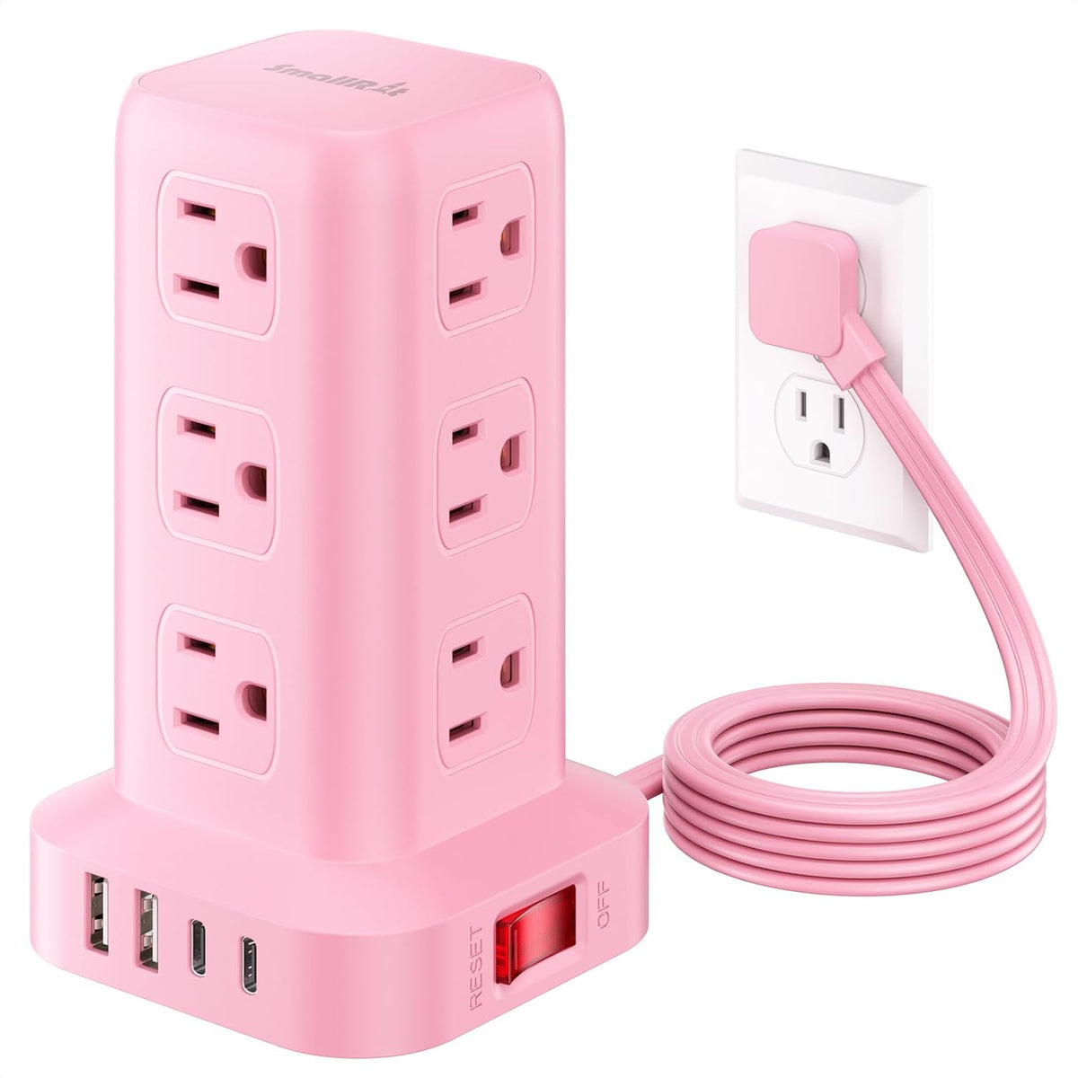Extension Cord with Multiple Outlets, SMALLRT Power Strip Tower, Outlet Extender with 12 AC Outlets 4 USB, 6.5FT Extension Cord for Home Dorm Room, Office Supplies,Overload Protection