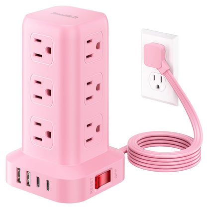 Extension Cord with Multiple Outlets, SMALLRT Power Strip Tower, Outlet Extender with 12 AC Outlets 4 USB, 6.5FT Extension Cord for Home Dorm Room, Office Supplies,Overload Protection