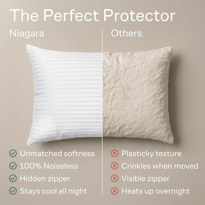 Ultra Soft Pillow Protectors with Zipper Standard Size - Set of 8 Breathable Pillow Covers - 100% Protection Against Stains, Dust & Dirt - Machine Washable (White)