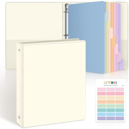 SKYDUE 1 Inch 3 Ring Binder with 8 Tab Dividers & 24 Labels, Pastel Binder Organizer for Letter Size Paper, Aesthetic School Binder for Notes, Documents, Office & Home Organization, Purple