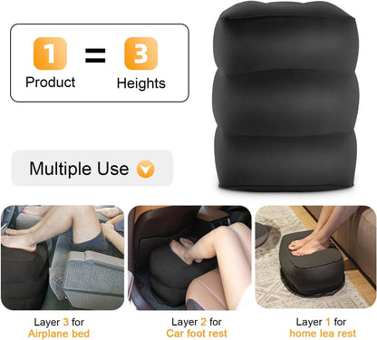 Inflatable Travel Foot Rest Pillow, Kids Airplane Bed, Adjustable Height Leg Pillow for Air Travel, Make a Flat Bed for Kids and Toddlers, Great for Airplane, Train, car（Grey, 1 Pack）