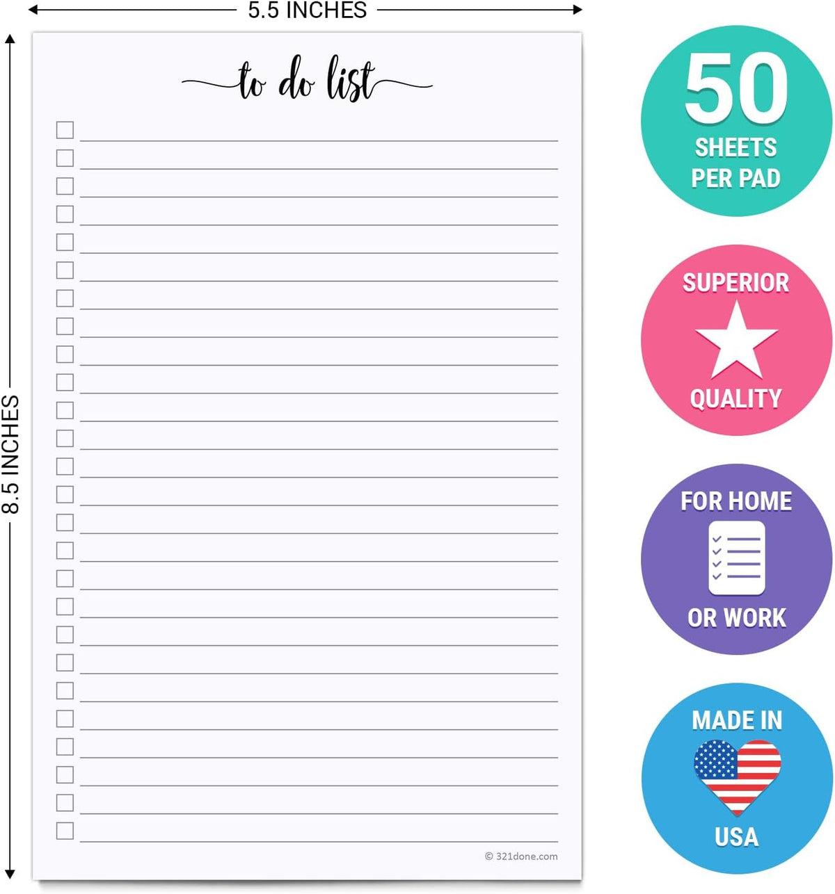 321Done To Do List Notepad, 5.5x8.5 Inches, 50 Sheets, College Ruled