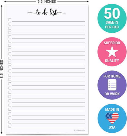 321Done To Do List Notepad, 5.5x8.5 Inches, 50 Sheets, College Ruled