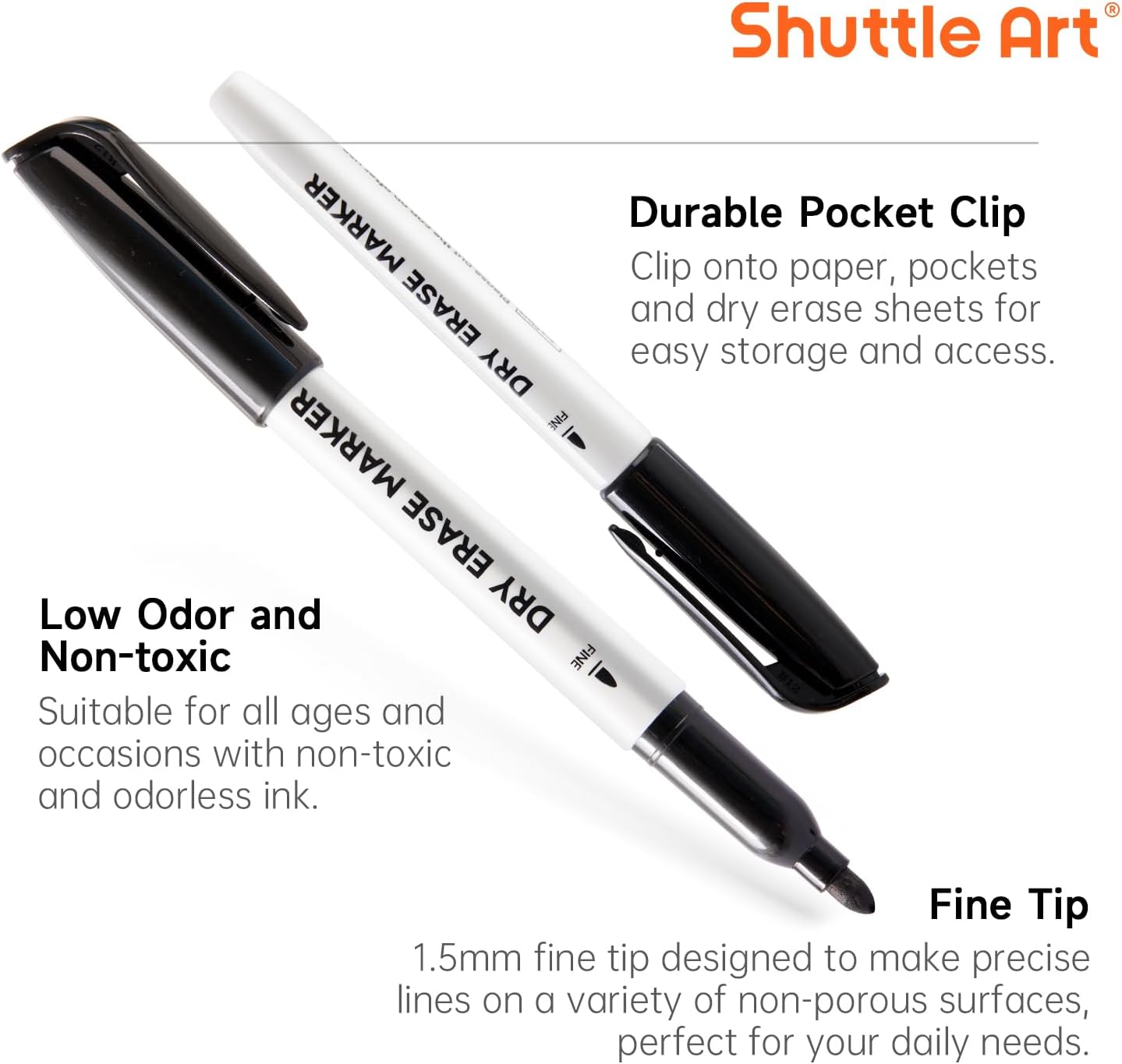 Shuttle Art Magnetic Whiteboard Markers, 20 Pieces Fine Tip and Eraser, Dry Erase Whiteboard Markers, for Writing on Whiteboards, Weekly Planner, Glass for School Office Home